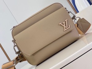 M23710 Replica Louis Vuitton Fastline Messenger LV Aerogram Cowhide leather Shoulder Bag For Mens Sable Beige