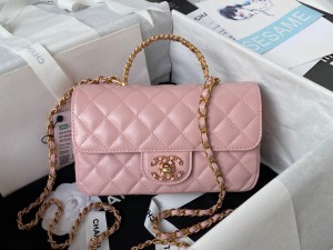 AS4362-1 Chanel Replica 24 Cruise handbag Lambskin Gold Tone Metal Womens bags pink
