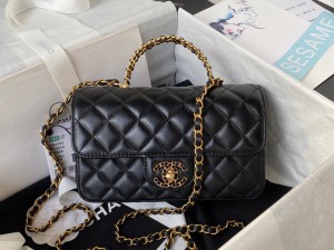 AS4362-2 Replica Chanel 24 Cruise handbag Lambskin Gold Tone Metal Womens bags black