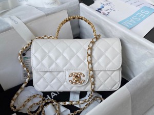 AS4362-3 Chanel Replica 24 Cruise handbag Lambskin Gold Tone Metal Womens bags White
