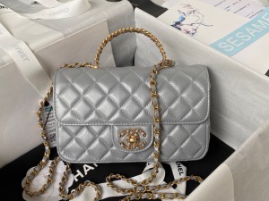 AS4362-4 Replica Chanel 24 Cruise handbag Lambskin Gold Tone Metal Womens bags Silver