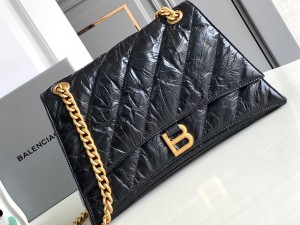 716393-2 Balenciaga Replica Women's Crush Medium Chain Bag Quilted in Optic Black shoulder bag