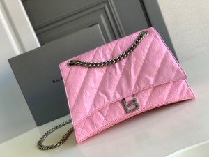 716393-3 Replica Balenciaga Women's Crush Medium Chain Bag Quilted in Optic Pink shoulder bag