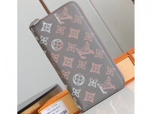M82647 Louis Vuitton Replica Zippy Wallet Mahina perforated calf leather Men's Long Wallet Gray
